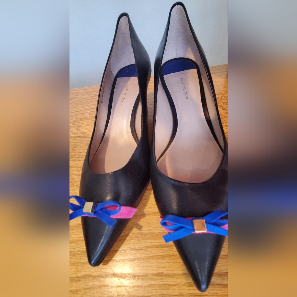 Stuart Weitzman Black Pumps with Blue and Pink Accents